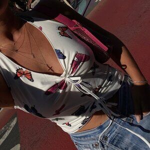 SUPERDOWN Butterfly Print Halter NWT